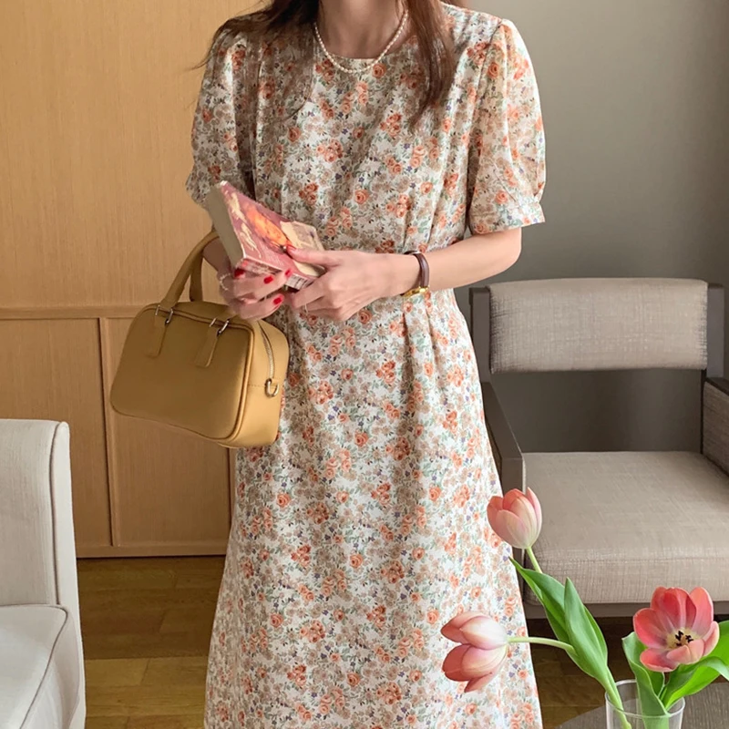 Ele Eenvoudige ronde Ne Belted Slim Long Flubble Sve Dr Dames Koreaanse Sle Hoge taille ort Sve Summer Dr