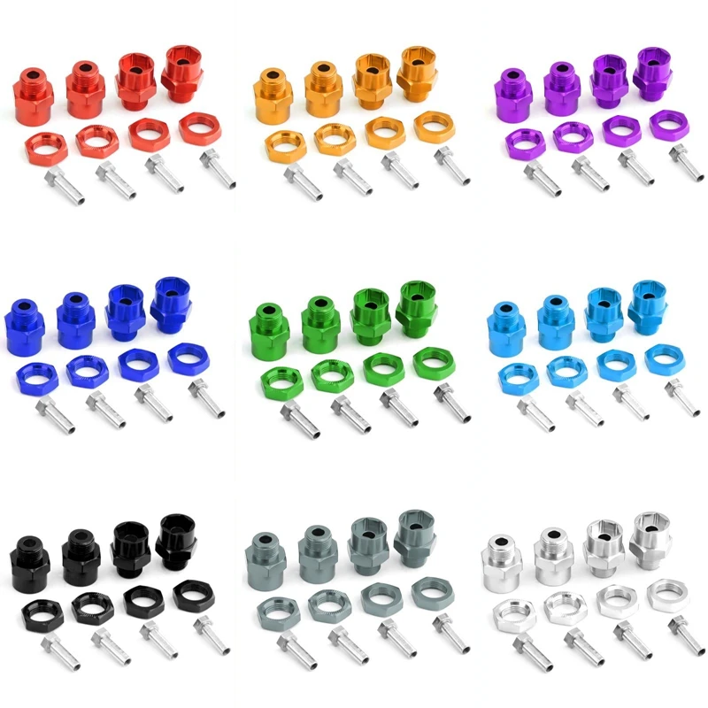 4PCS Metal Hex Adapter 12Mm To 17Mm Wheel Hex Hubs Adapter Extension Conversion Nuts For 1/10 RC Car Replacement Red