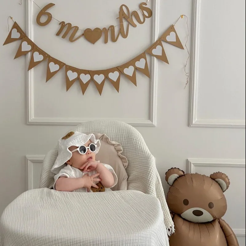 Kraft Paper 2/1 Half Year Old Letter 6 Month Birthday Party Decoration Flag Baby\'s First Year Photo Prop Background Wall