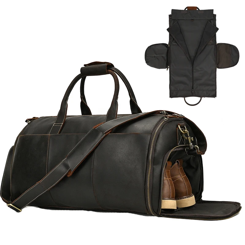 

Genuine Leather Suit Bag For Men Multifunctional Travel Bag Foldable Suit Storage Bag Dry Wet Eparation Gym Bags Men Luggage Bag