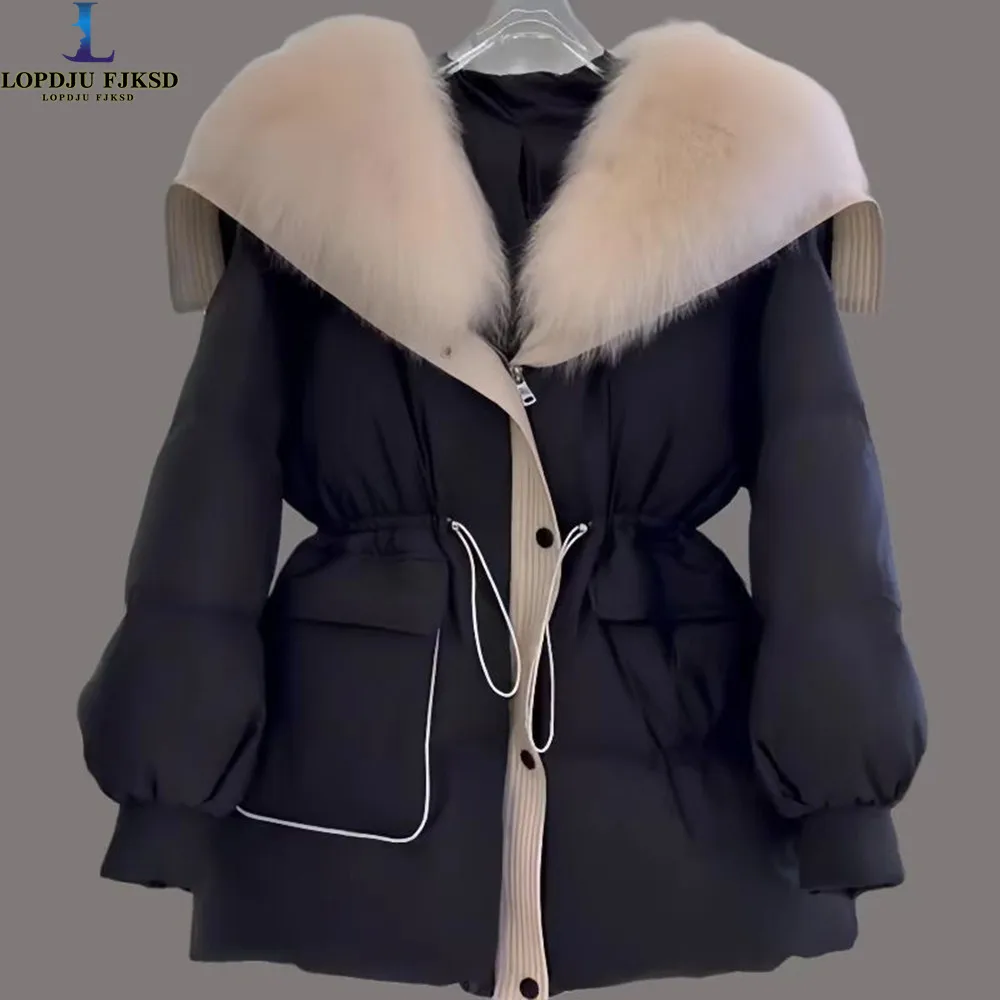 Duck Down Jackets for Women,Single Breasted Coat,Fur Collar Windbreaker,Adjustable Waist,Winter, New,2024