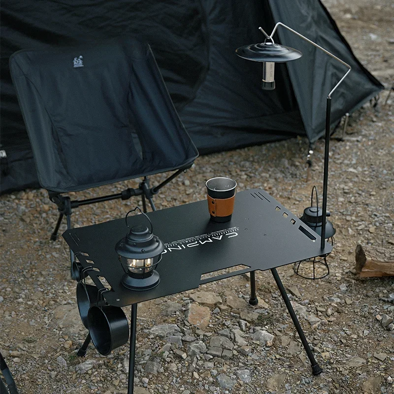 Outdoor Camping Picnic Table Multi-Functional Lightweight Aluminum Alloy Camping Folding Table Black Tactical Table StorageEasy