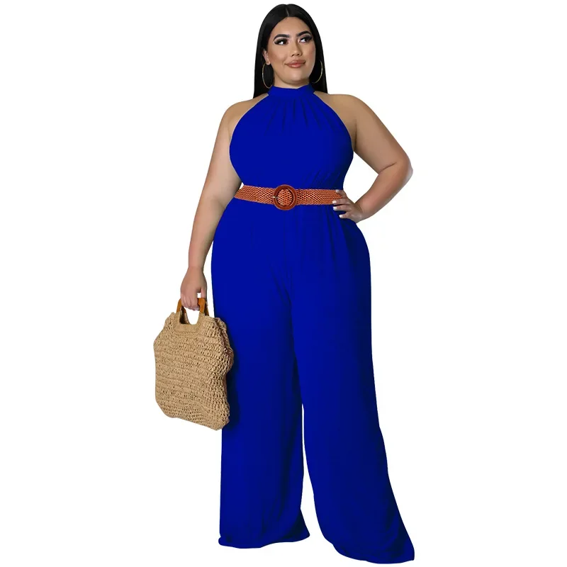 MY987- plus size women's clothing  new product casual solid color with belt jumpsuit, fat MM clothing, women's jumpsuit, dress