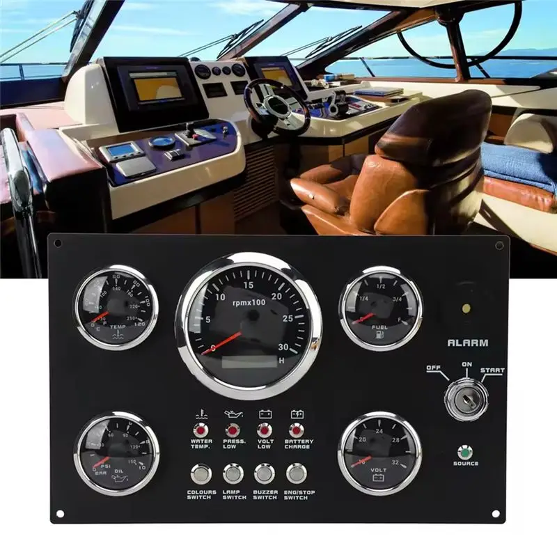 24V Digital Panel Display Gauge Cluster RPM Fuel Level Oil Pressure Water Temp Voltage 7 Color Backlight For RV Boat