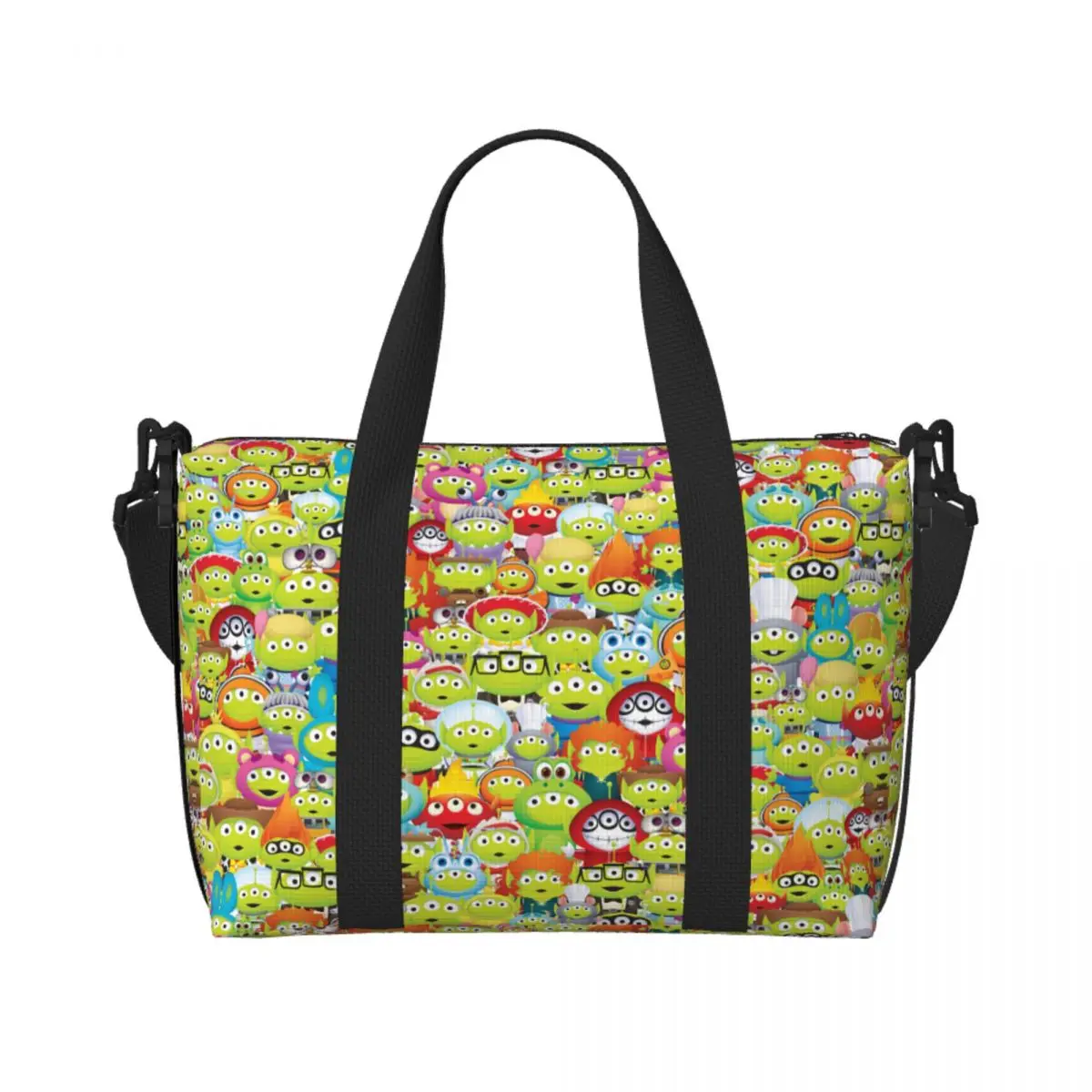 

Custom Anime Toy Story Aliens Little Green Men Pattern Beach Tote Bag Large Gym Carry On Cartoon Movie Travel Shopping Bags