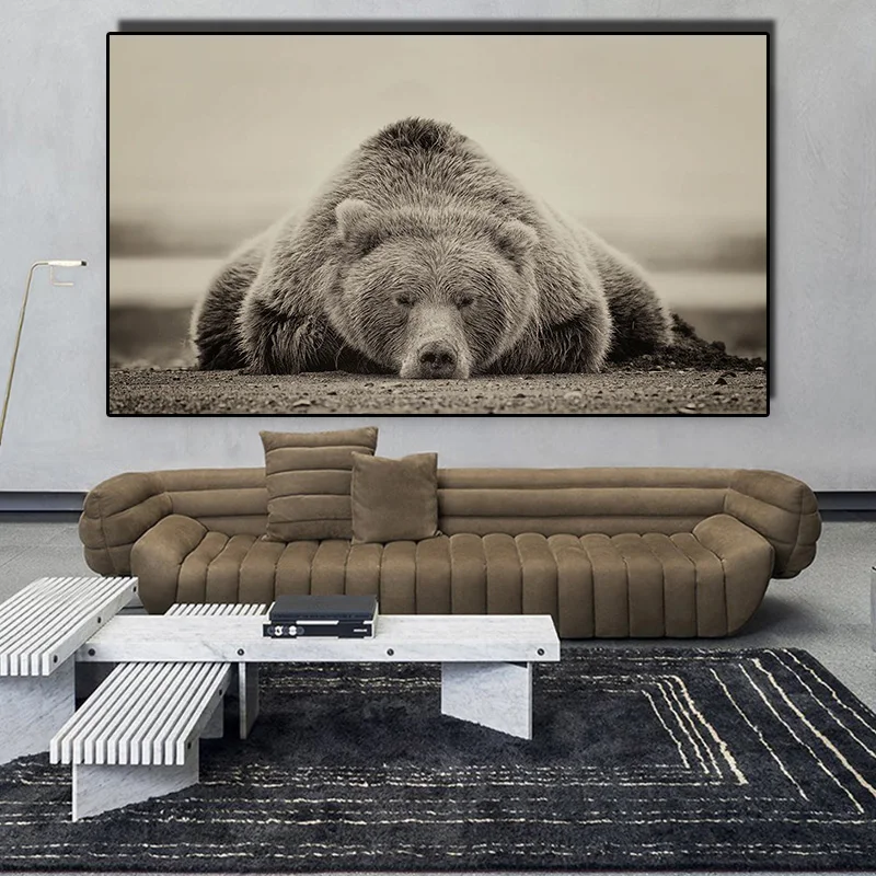 Modern Animal Wall Poster Bear Lying On The Ground Art Picture Canvas Painting Decorative Print For Living Room Home Decor