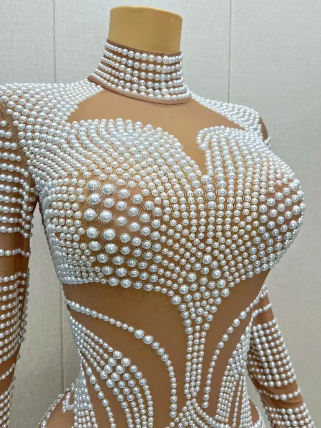 고급스러운 전체 배 긴 드레스 여성 저녁 생일 결혼식 축하 진주 드레스 파티 파티 복장 무대 착용 Baiyueguang