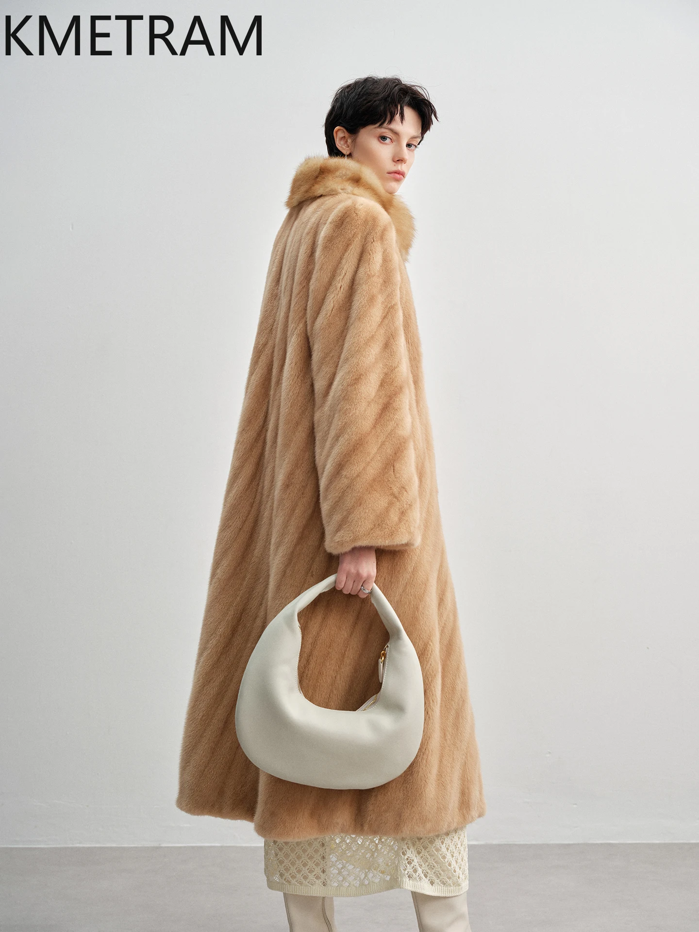 KMETRAM 100% Mink Fur Coat Woman Luxury Long Real Fur Jacket Detachable Sable Collar Winter Coats Women Clothing 2025 Fourrure