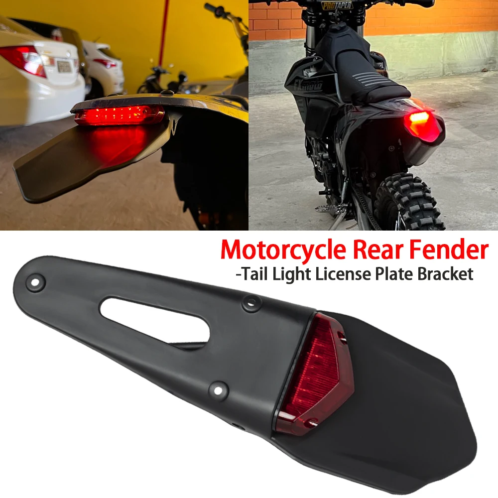 For Enduro Off-Road Bike Motorcycle Rear Fender License Plate Bracket 12V Moto LED Taillight Brake Lamp For Suzuki Kawasaki