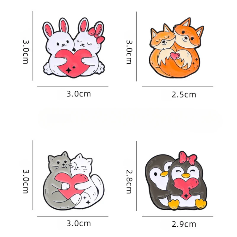 1 Stück Kreatives BFF-Valentinstags-Tierabzeichen Niedlicher Pinguin Katze Hase Fuchs Cartoon-Brosche Kleidungsanhänger-Brosche – Detail 10