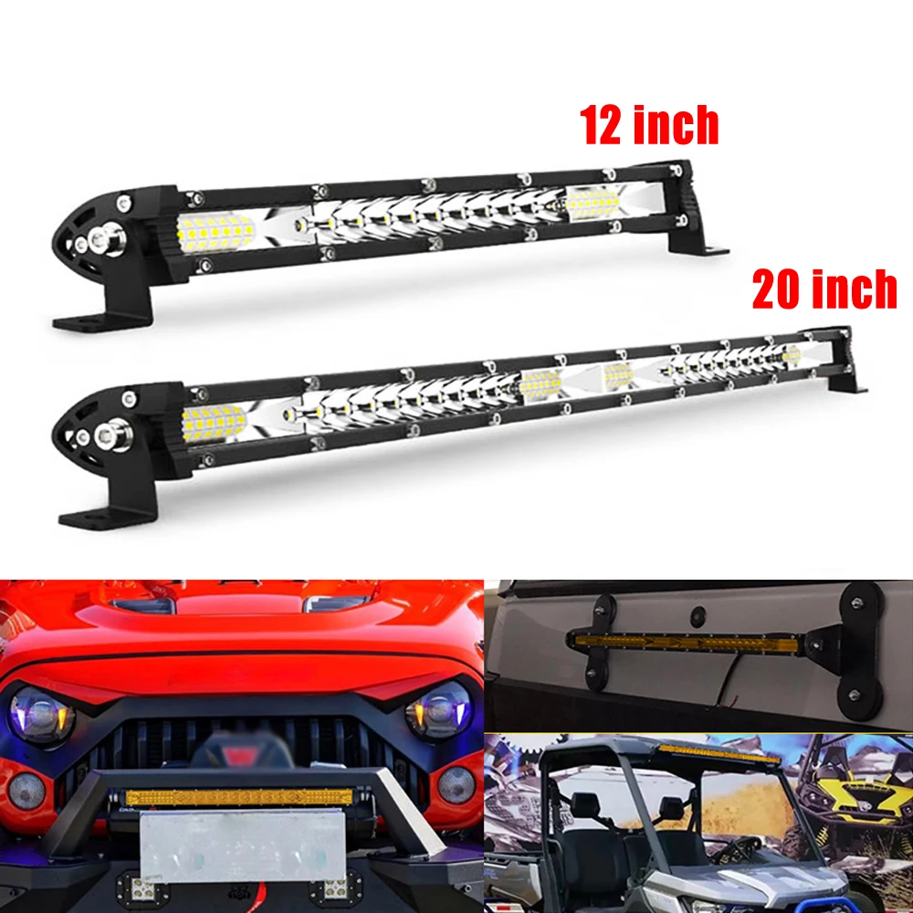 Barre lumineuse LED de travail 12'20' à lumière blanche 6000K, faisceau spot et large, pour tout-terrain 4x4, Jeep, SUV, voiture, camion, tracteur 12V 24V