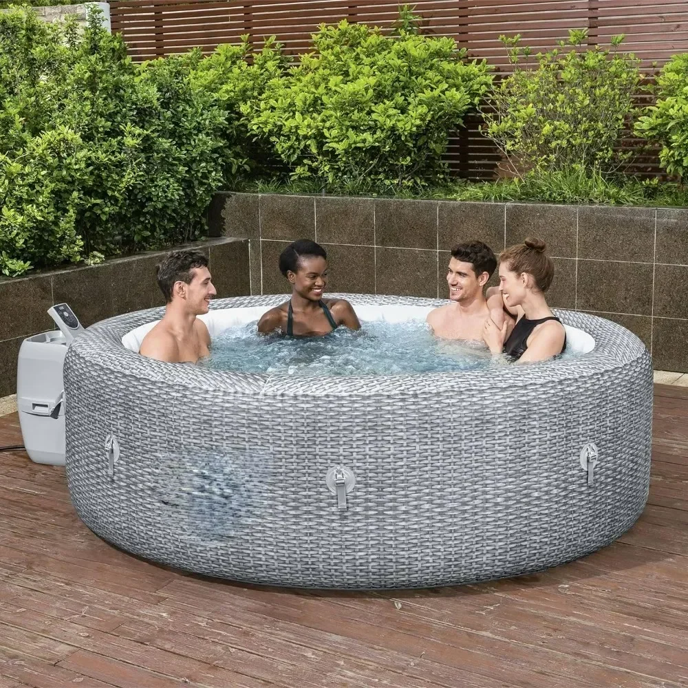 Inflatable Hot Tub,7 Person PortableOutdoor Spa with 180 Soothing AirJets and Insulated Cover, Gray, Swimming Pools