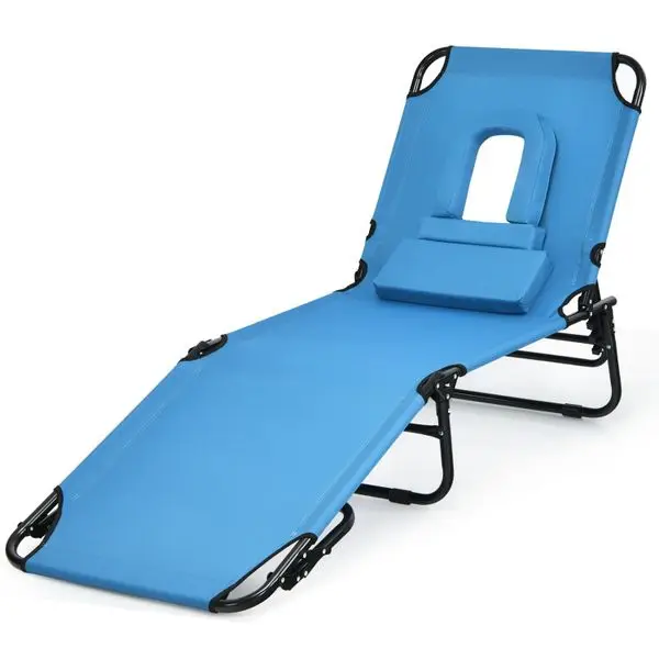 

Outdoor Folding Chaise Lounger with Hand Rope and Detachable Pillow