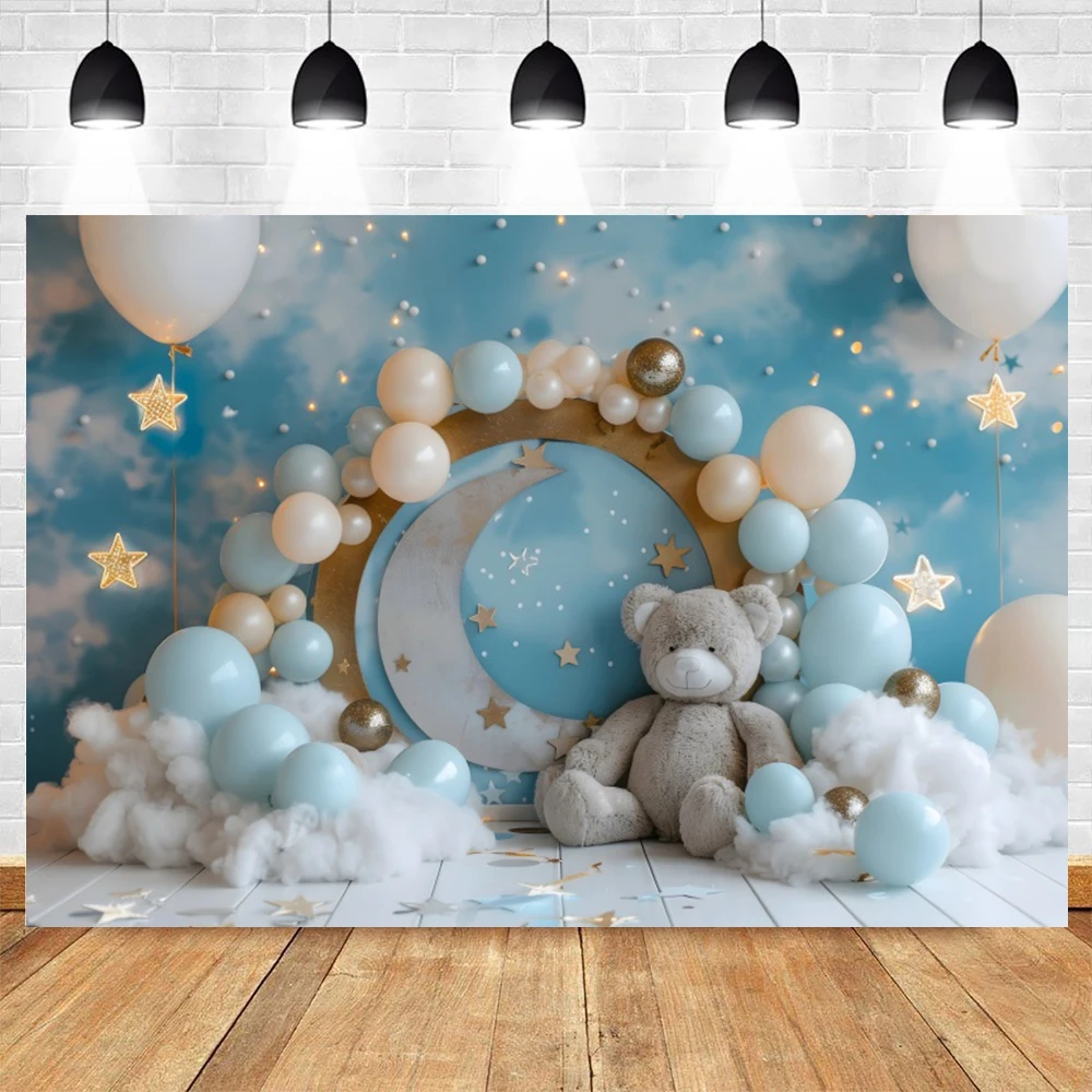 Balloon Bear Baby Birthday Backdrops for Photography Boy Girl\'s Photo Photographic Party Decor Background Photo Studio Shoots