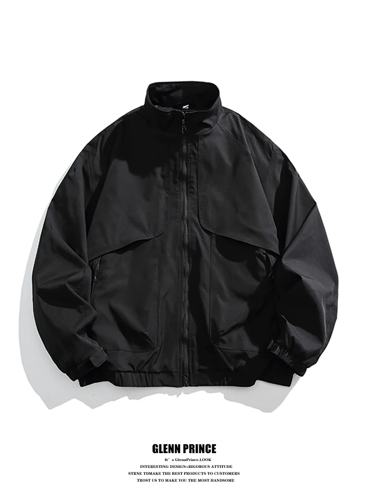 

Bla Splice Arc Stand Collar Jaet Men's Spring Function Sports Jaet Outerwear Polyester Fiber Long Sve Zipper Closure