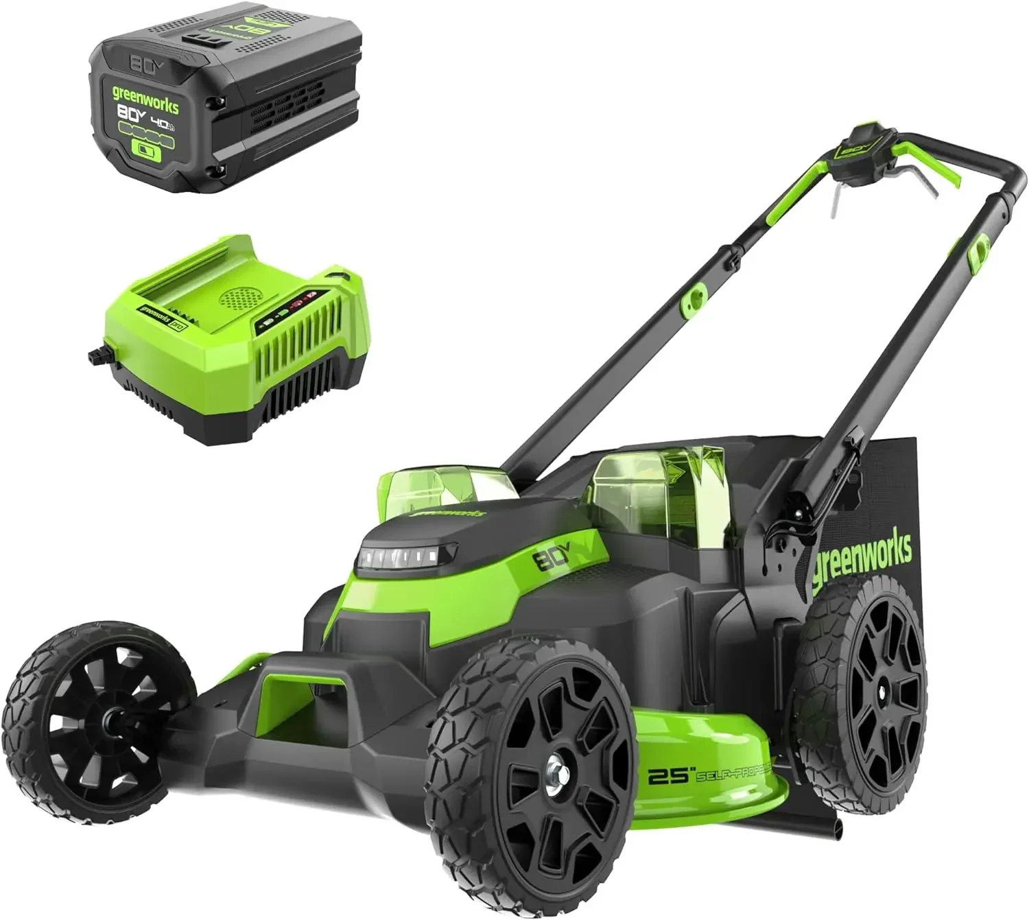 

80V 25" Brushless Cordless (Self-Propelled) Dual Blade Lawn Mower (LED Headlight + Aluminum Handles)