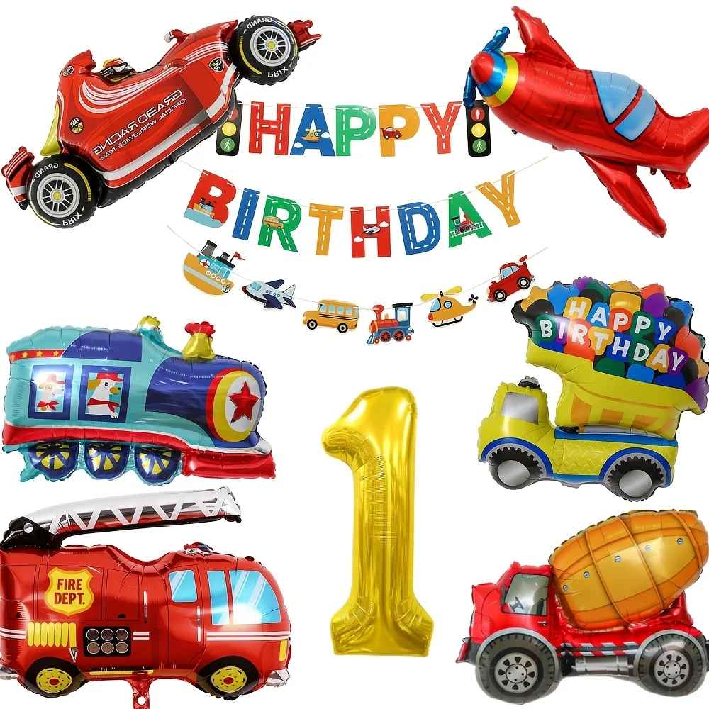 Race Car airplane train crane Decoration Balloon Birthday Set 32Inch Number Boys Racing Car Theme Birthday Party Decor Supplies - view 2