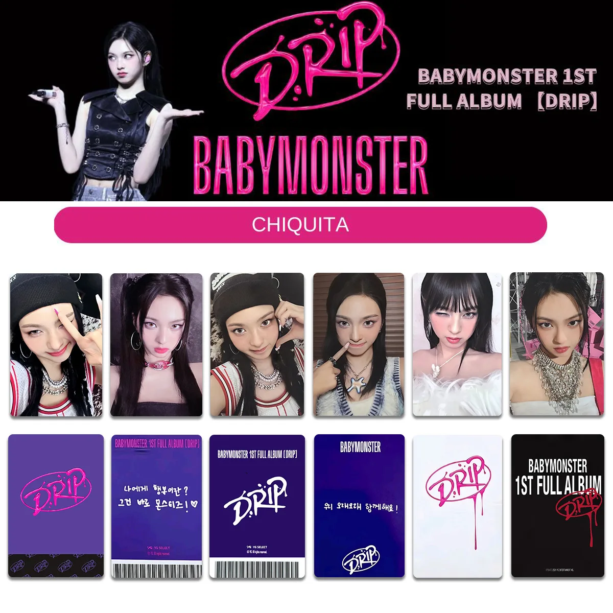 مجموعة الفتيات الكورية الجنوبية KPOP BABYMONSTER Monster DRIP بطاقات صغيرة محيطية YG Bonus بطاقات صغيرة بطاقات عشوائية مع إضافية Muuu K4 #2