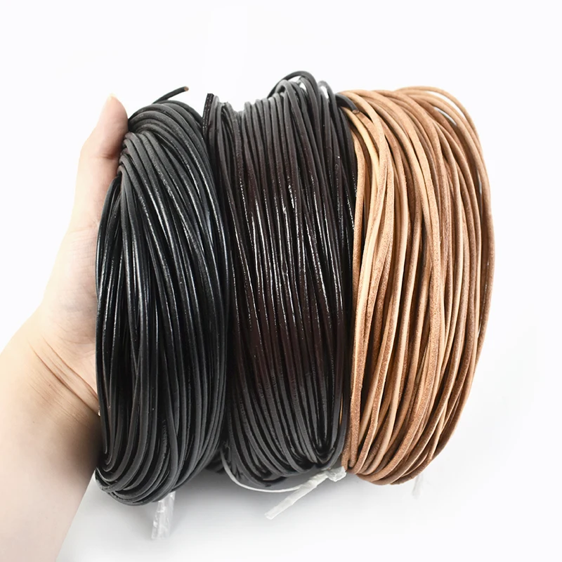 Meetee 5Meter 1.5/2/2.5/3/4/5mm Round Real Genuine Leather Cord Rope for Bracelet Necklace DIY Jewelry Cords Bags Craft Making