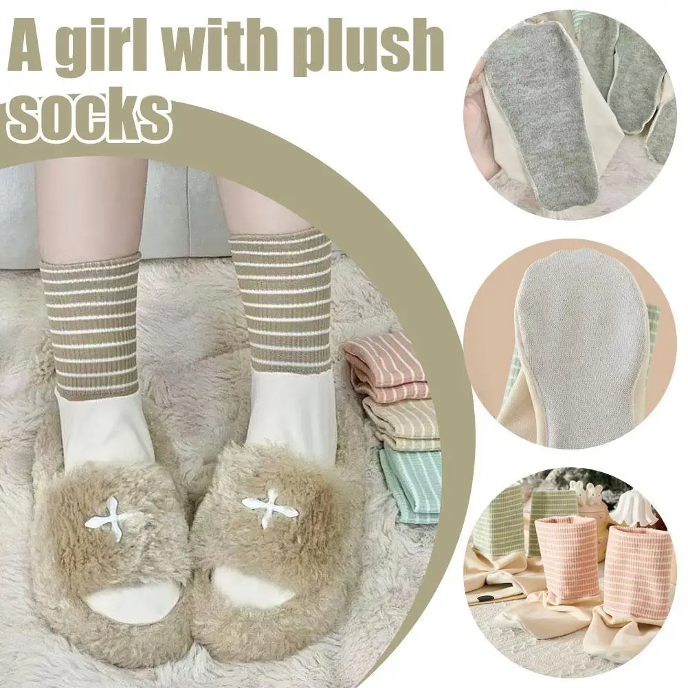 

1/4Pairs Simple Stripes Comfortable Breathable Knee-high Socks Air Conditioned Space Windproof Warm Loose Mid Tube Socks