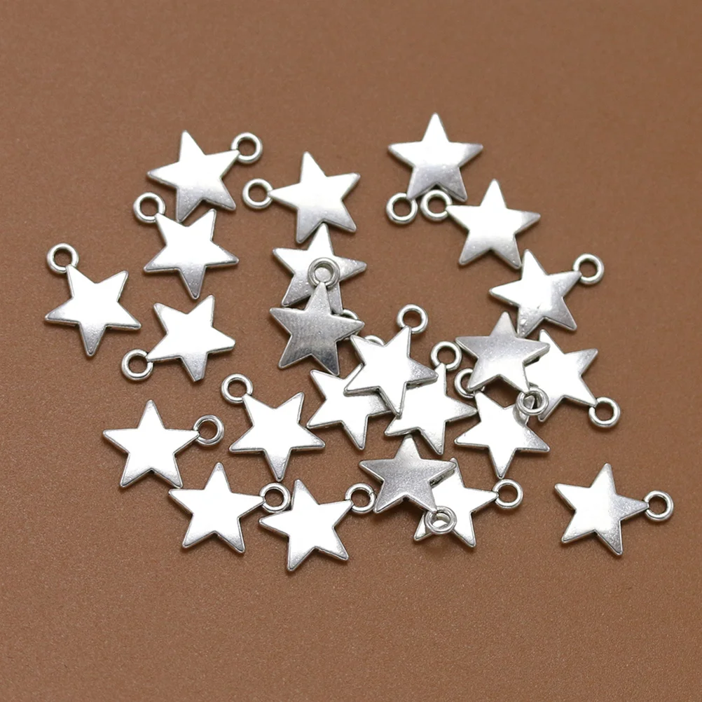 

100Pcs Alloy Five Pointed Star Pentagram Charms Silver DIY Jewelry Making Necklace Bracelet Accessories