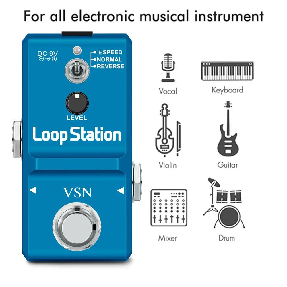 VSN Guitar Mini Loop Station with SD Card Guitar Pedal Looper Effect Pedals With 10 Min Recording Unlimited 3 Modes LN-332AS