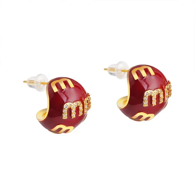 2025 Korea New Design Fashion jewelry 18K gold plated enamel letter M earrings elegant women's daily commute accessory image 4