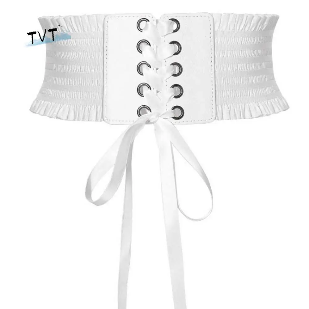 ヴィンテージ調節可能な伸縮性プリーツカマーバンドストラップロープポリエステルワイドコルセットウエストバンドガードルPU伸縮性ハイワイドベルトギフト