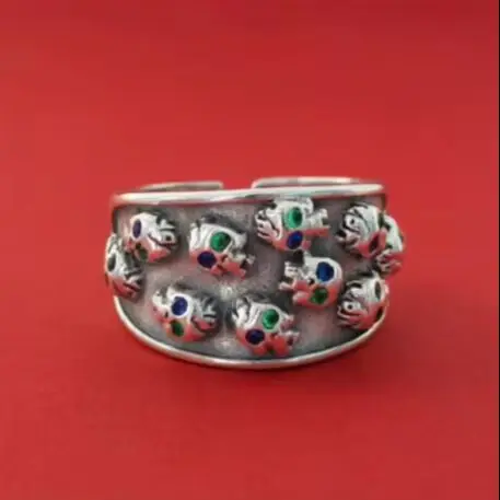 

Sterling Silver Dark Wind Skull Head Ring Punk style ring trendsetter hip-hop with diamond inlaid personality couple index finge