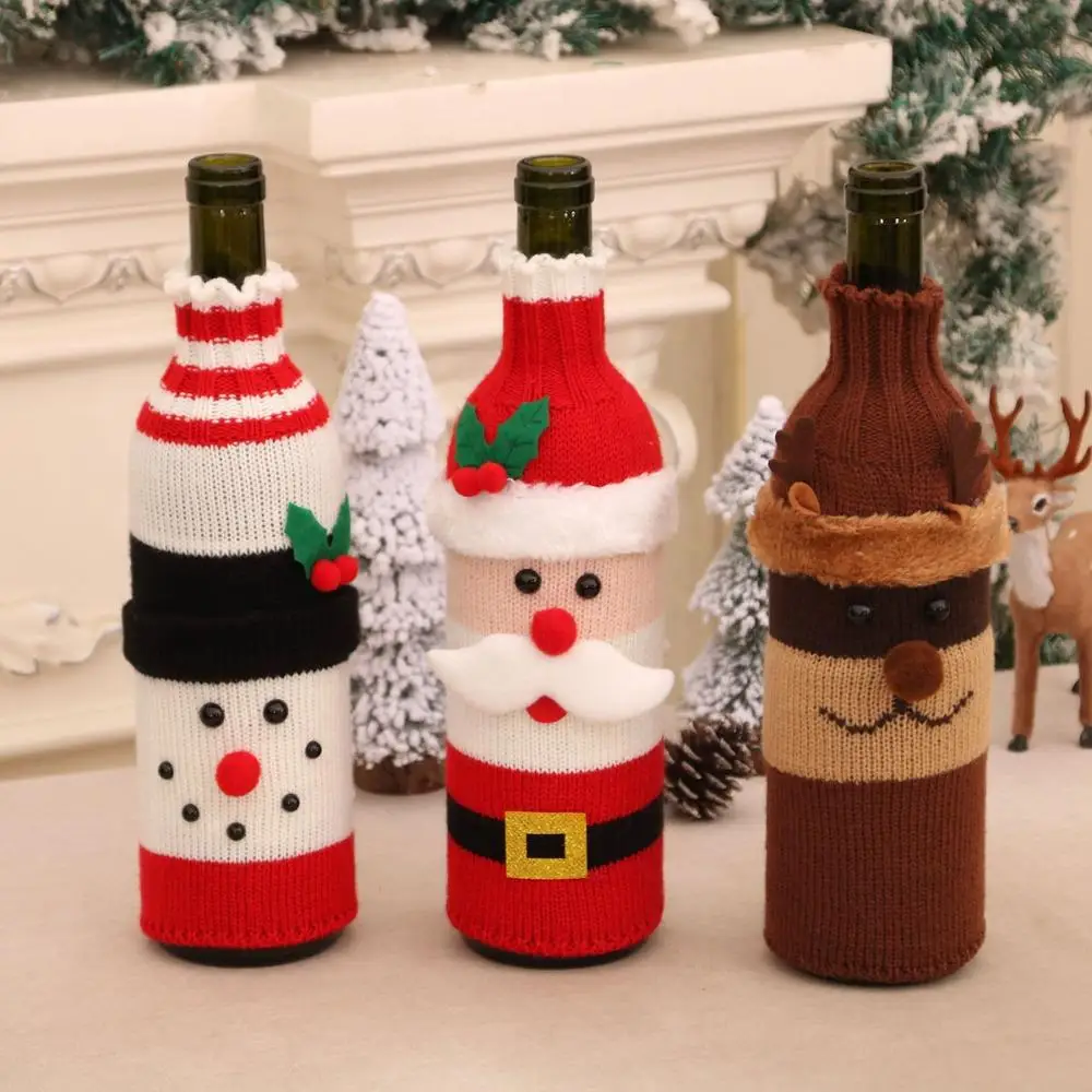 New Christmas Wine Bottle Covers Cartoon Santa Snowman Series Bottle Protector Cover Cute Festive Home Decoration Supplies