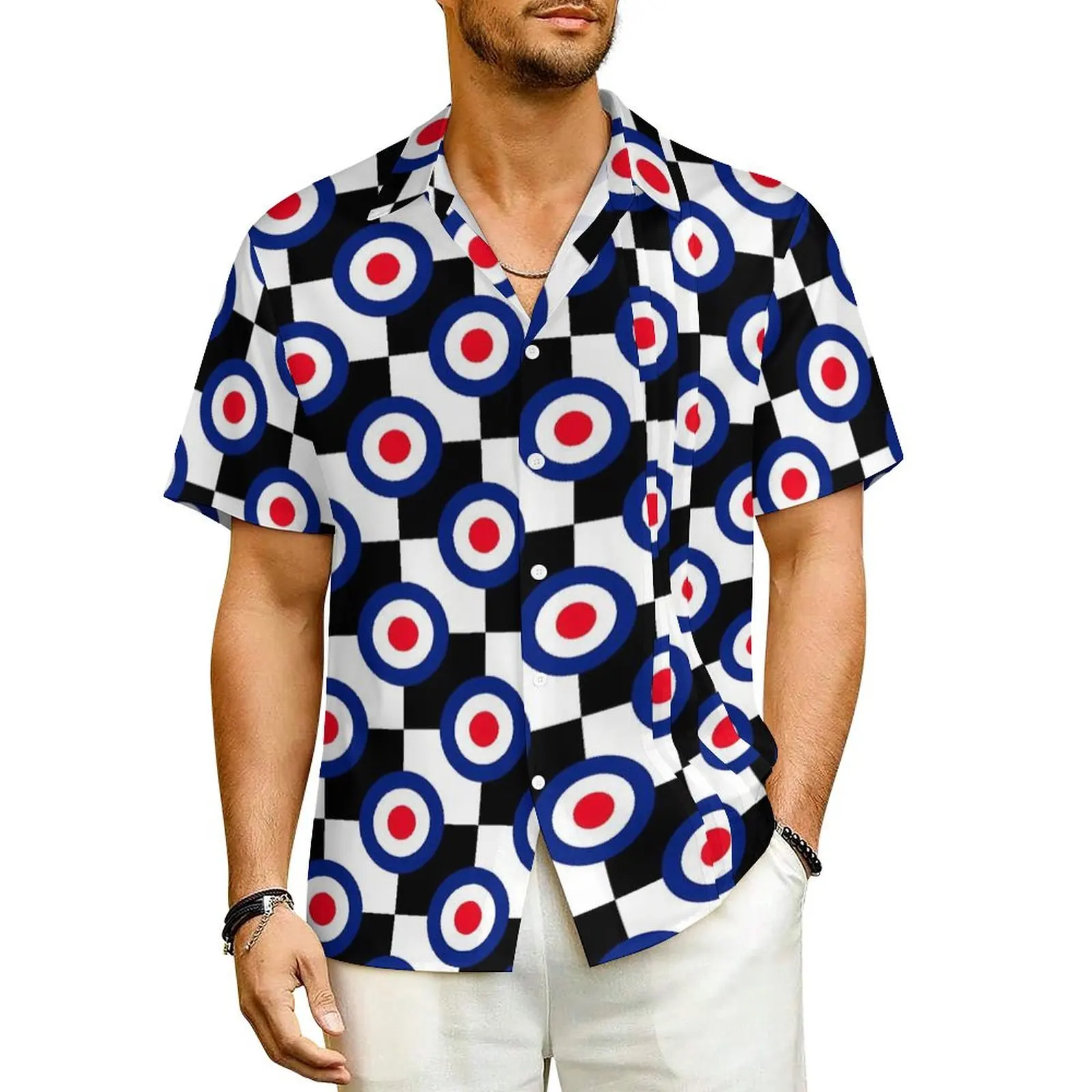 

Retro Mod Casual Shirt Checkers Print Vintage Hawaiian Shirts Men Short Sleeves Beach Korean Fashion Design Oversized Blouses