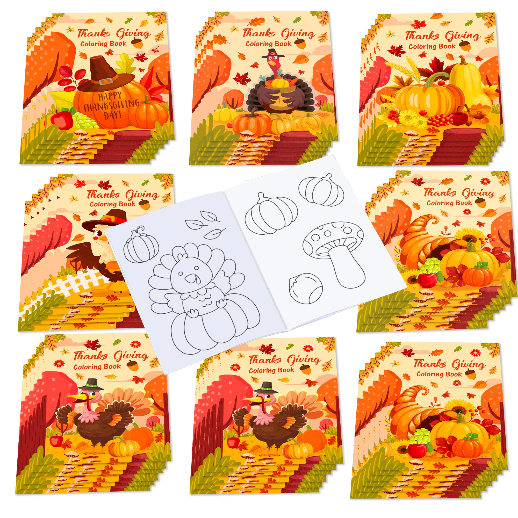 6/12/24Pcs Happy Thanksgiving Coloring Book, Fall Pumpkin Graffiti Painting Book, Holiday Party Supplies, Art Craft Supplies