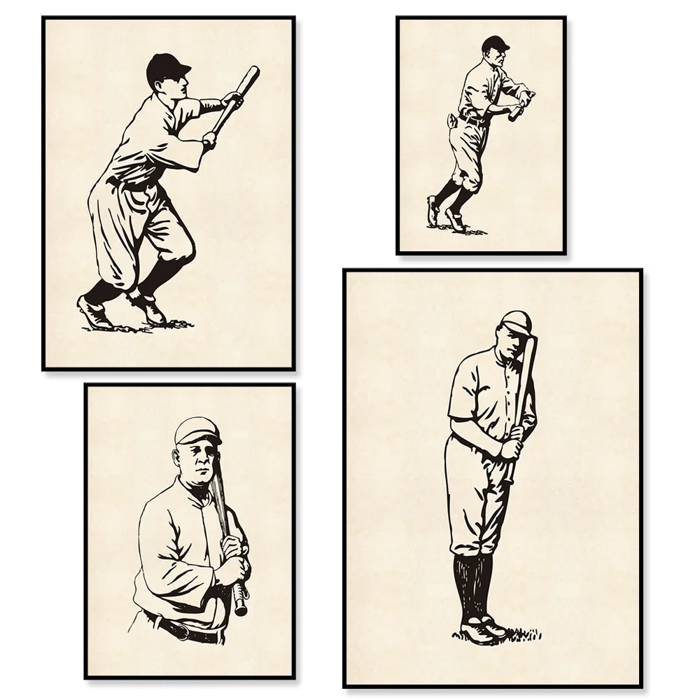 Vintage Baseball Hitter Art Print - Decorative Poster for Baseball Fans Player Gift Unique Sports Wall Art