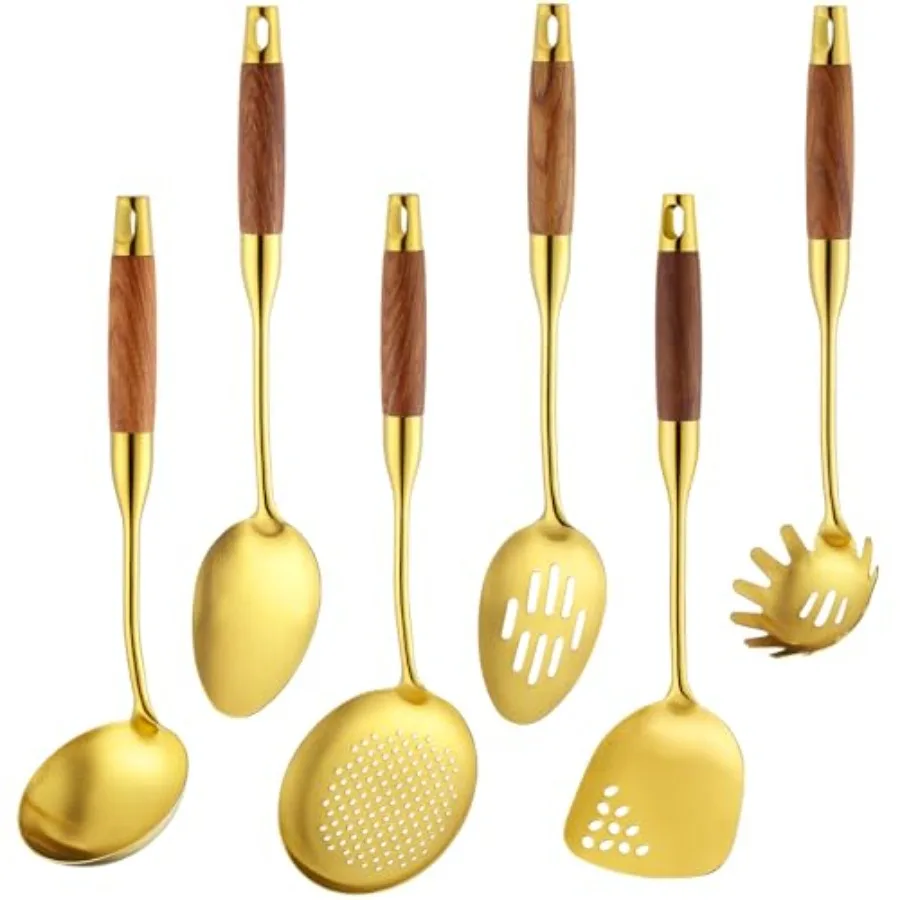 

18/10 Stainl Steel Kitchen Utensils Set, 6 Pcs Cooking Utensils With Wood Handle, Heat Resistant Kitchen Tool Set With Spatula,