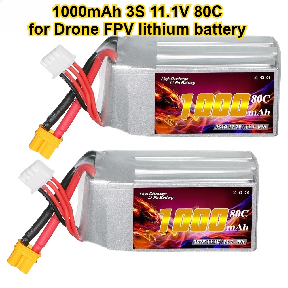 

1000mAh 3S 11.1V 80C FPV LiPo Lithium Battery for Racing Drone Model Aircraft