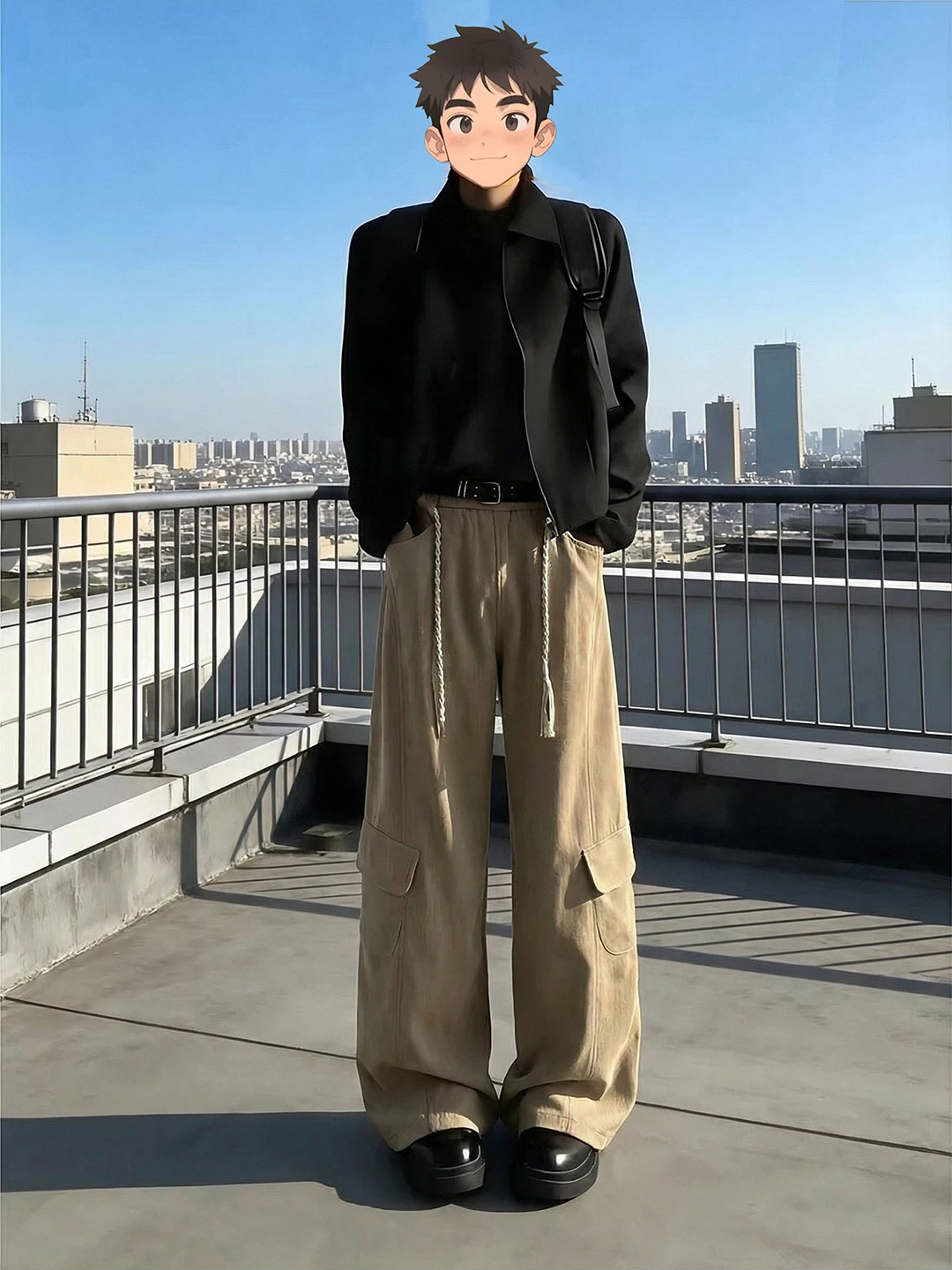 

Мужские брюки-карго цвета хаки с широкими штанинами, прямые, свободного кроя, в американском стиле, для весны, повседневные, в стиле Cleanfit, расклешенные, с большими карманами.