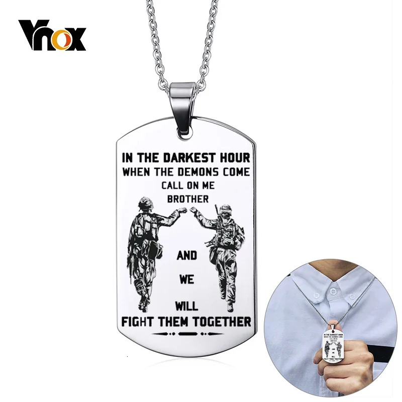 Vnox spersonalizowana stal nierdzewna braterska nieśmiertelnik dla mężczyzn motocykl armia Solier bracia Tough Man BFF naszyjniki personalizowany prezent