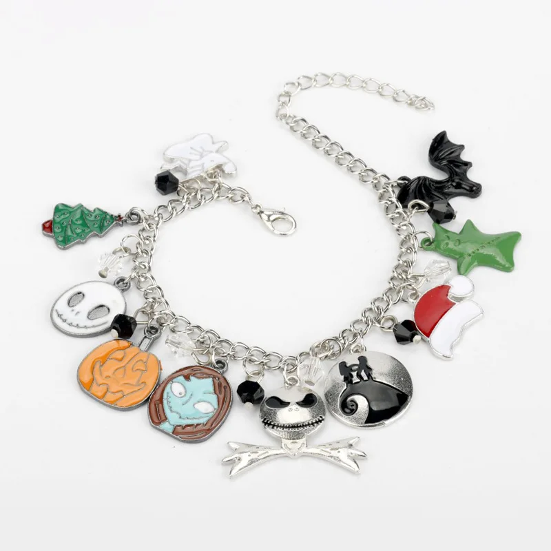 Nuevas películas de Halloween pesadilla antes de Navidad pulsera con dijes joyería de moda colgante de calavera Jack para mujer regalo de Cosplay
