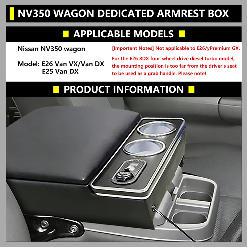 Console Box NV350 Caravan E26/E25 Dedicated Armrest E26 Van VX/DX E25 Compatible with Center Console Box for Nissan NV350