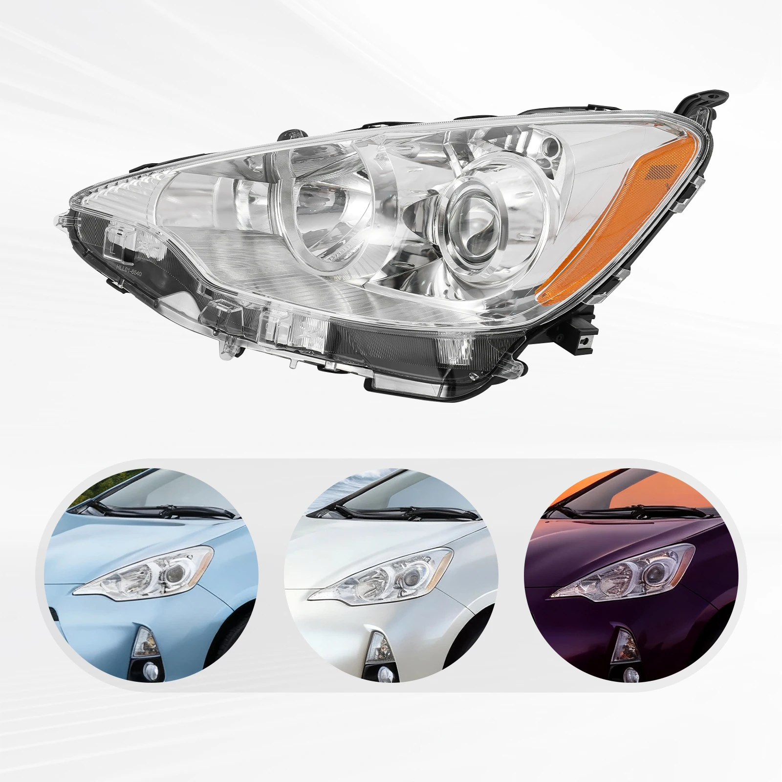 Left Driver Side Halogen Headlight Assembly, Compatible 2012-2014 Toyota Prius C 3Pin Models Black PP Housing Clear PC Lens 12V Direct Plug-in Replacement No Bulb Included Road Night Driving Lighting Component
