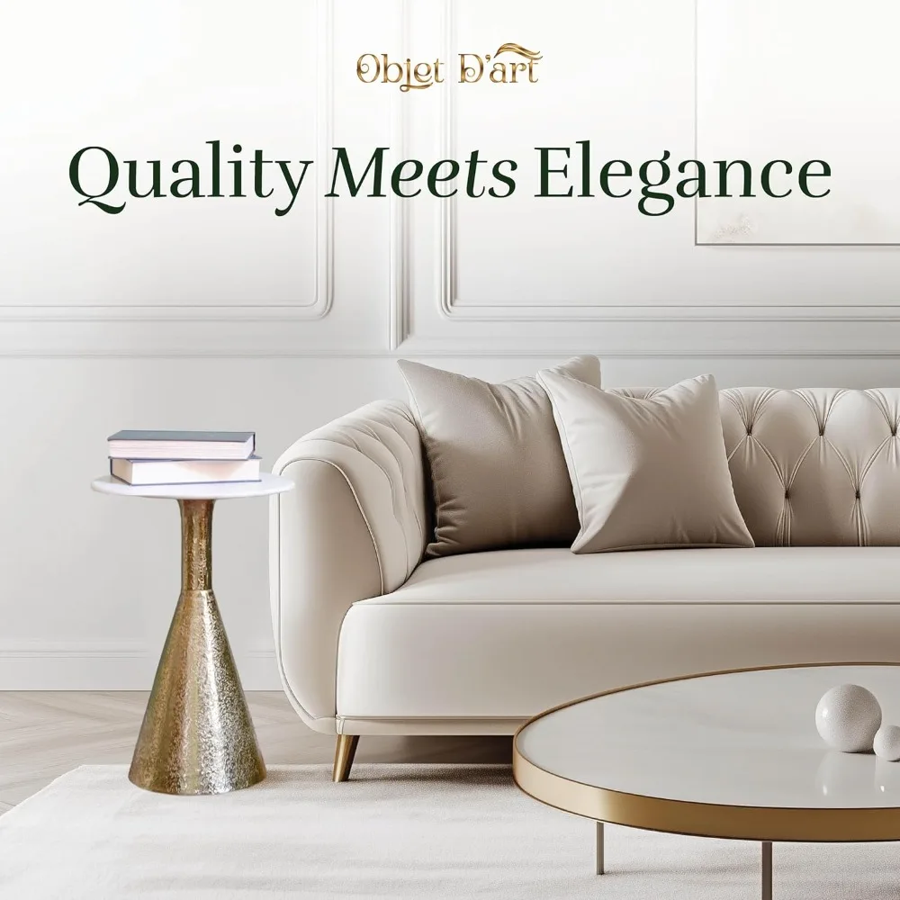 طاولة نهاية معدنية مستديرة صغيرة باللون الذهبي العتيق، طراز كوبنهاغن، 22 طويلًا، قاعدة بقاعدة، مثالية للجانب والكوكتيل وخدمة المشروبات