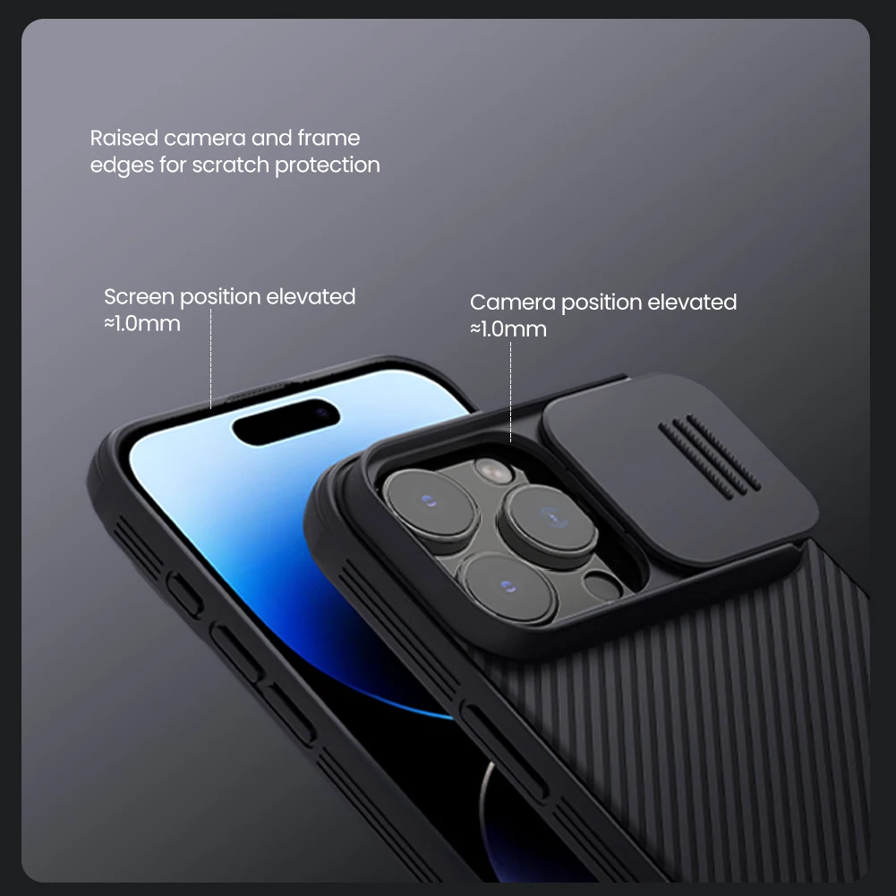 

Nillkin для iPhone 16, 16e 15, 14 13 Pro Max Pro, мини-чехол Camshield Pro, мягкая рамка из ТПУ, защита камеры, задняя крышка