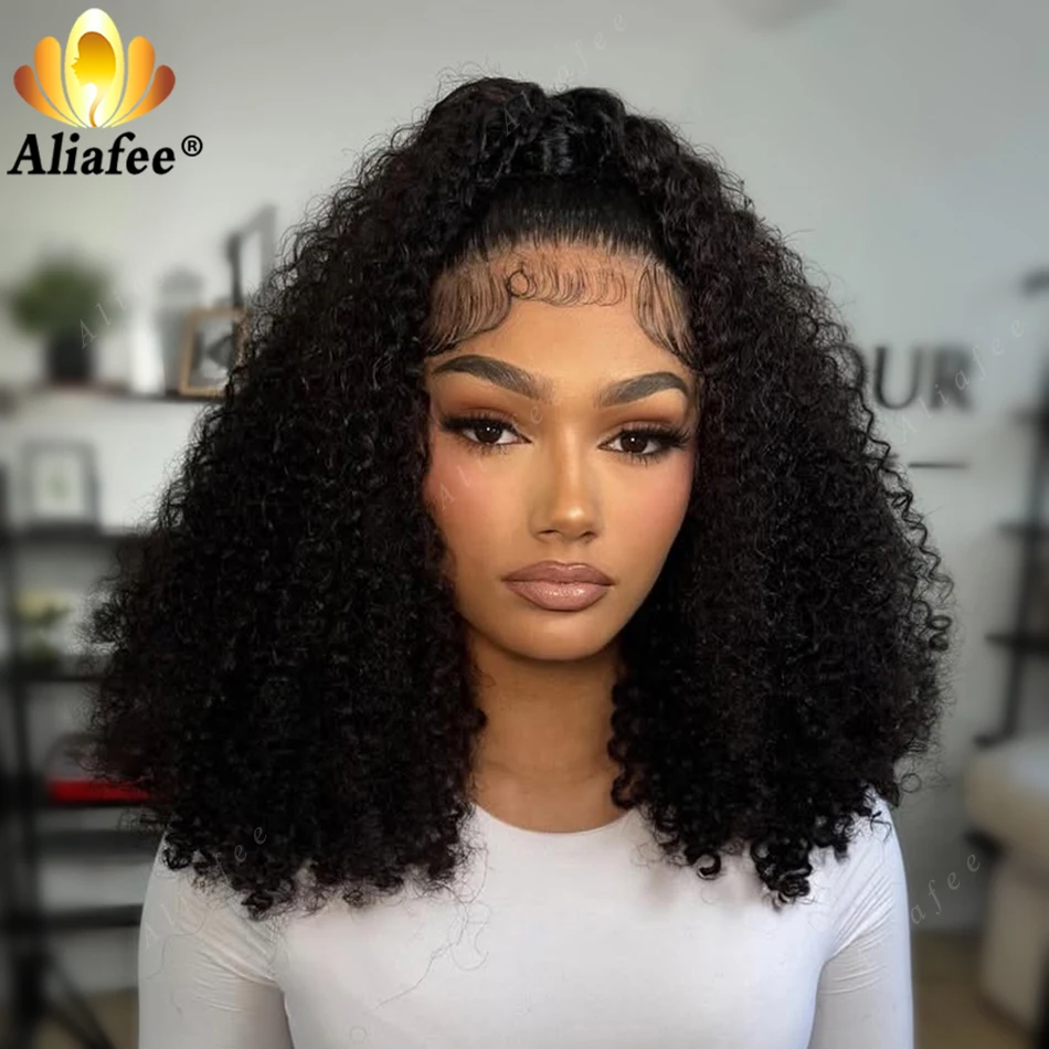 1B Natural Black Bob Burmese Curly Wig 13x4 Transparent Lace Frontal Human Hair Wig High Density Full High Elastic Easy Wear Wig