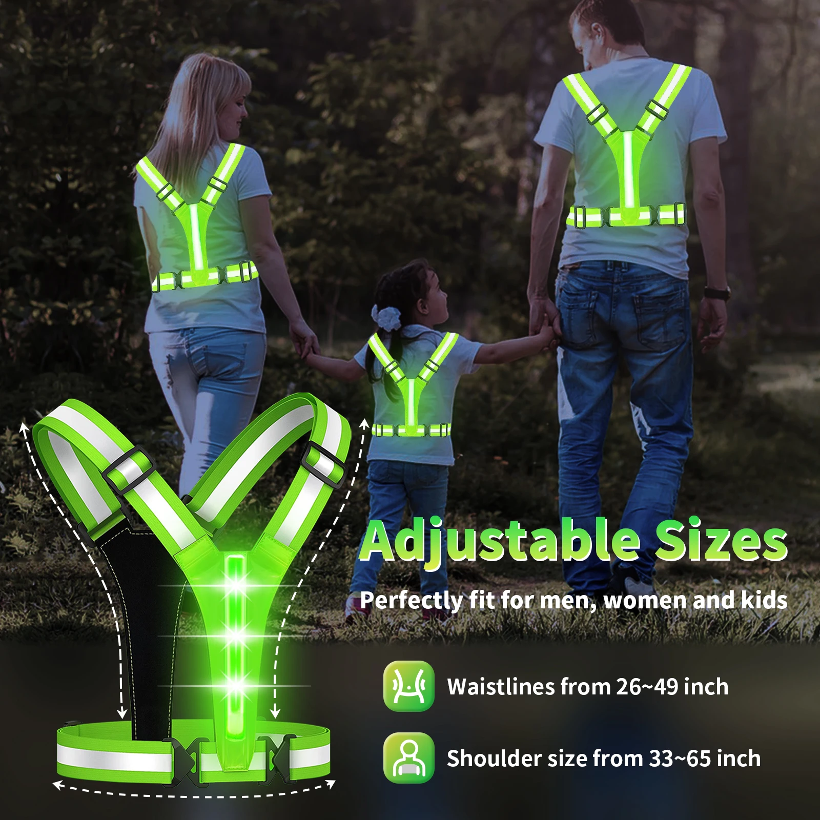 Reflective Vest Adjustable Clothing High-Visibility Safety 3 Lighting Modes LED Running Gear Children Night Men