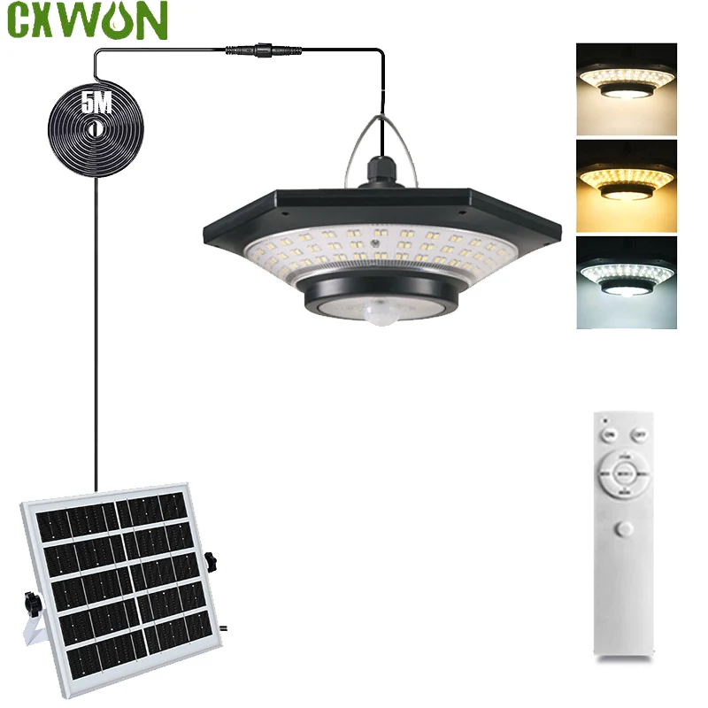 228LED Pendant Lights Outdoor Indoor Solar Shed Light with Sensor Adjustable Color Waterproof for House Lamp Garden Solar Light