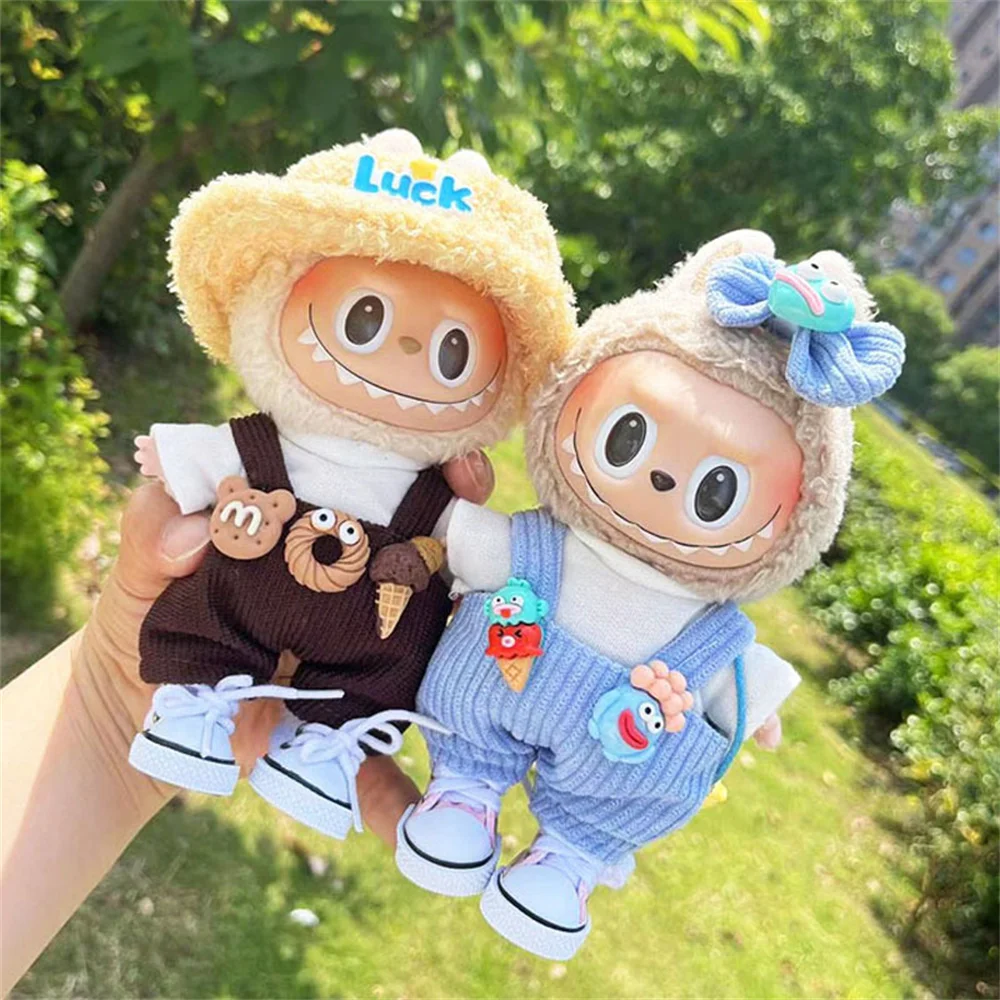 17cm Cute Mini Plush Doll'S Clothes Outfit Accessories For Korea Kpop Exo Labubu Idol Dolls donut overalls Clothing DIY Kid Gift