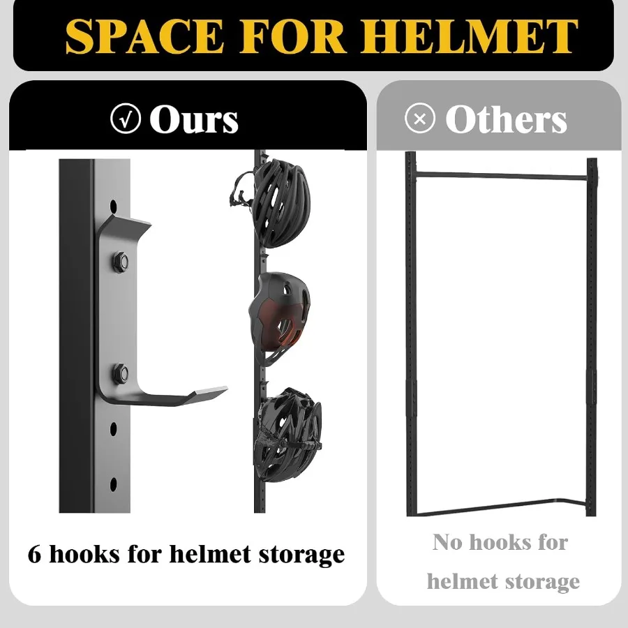 رف تخزين الدراجة قائم بذاته لـ 5 دراجات 52 رف دراجة عمودي فولاذي عريض مع 5 خطافات دراجة 6 خطاف لتخزين الخوذة الدراجة R