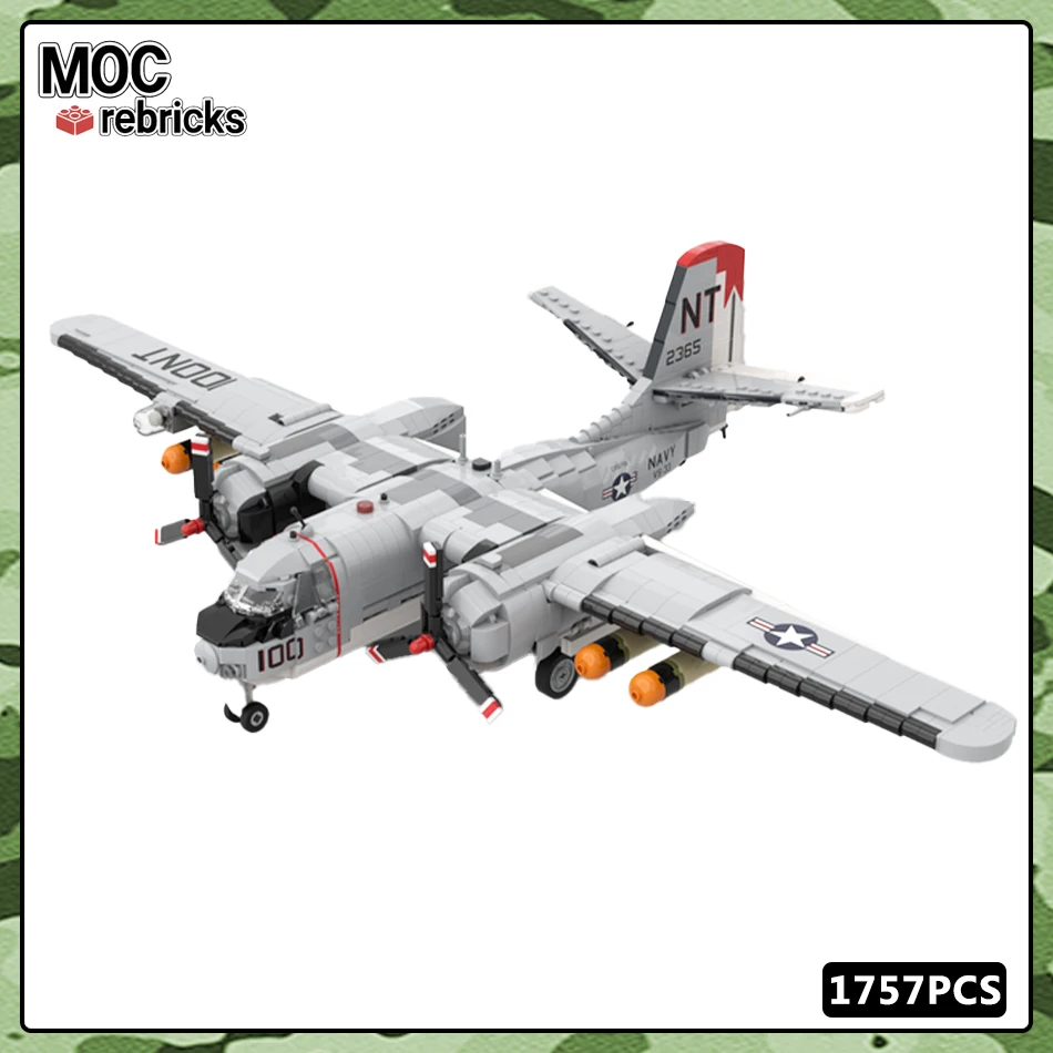 WW2 Military Fighter Series 1:35 Scale S-2 Tracker Aircraft Assembled Model DIY Creative Puzzle Brick Toys Xmas Gifts MOC-143540