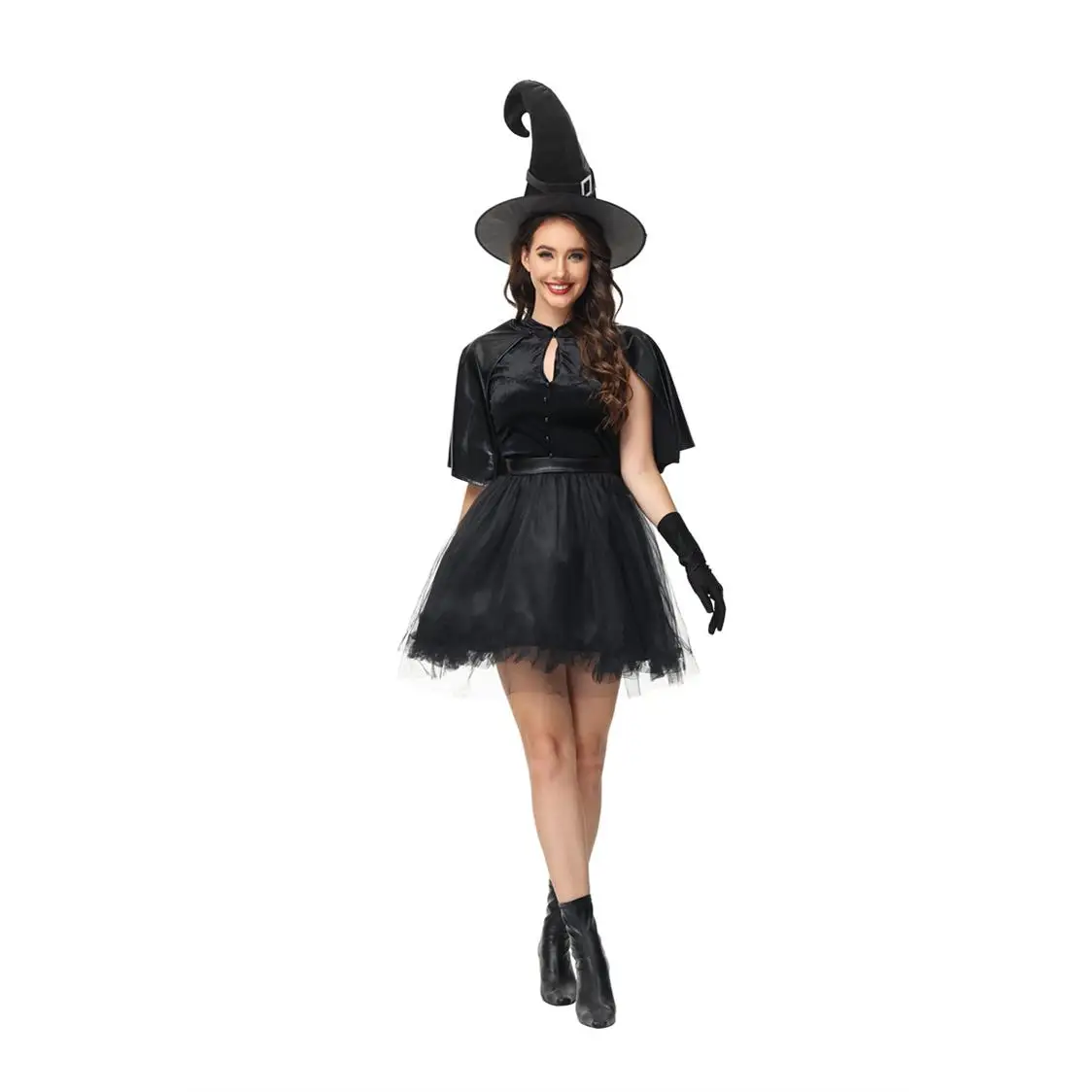 

loween New Sle Witch Bla Robe Me ort Skirt Ele Aosphere Par Masquerade Women's Costume Outfit