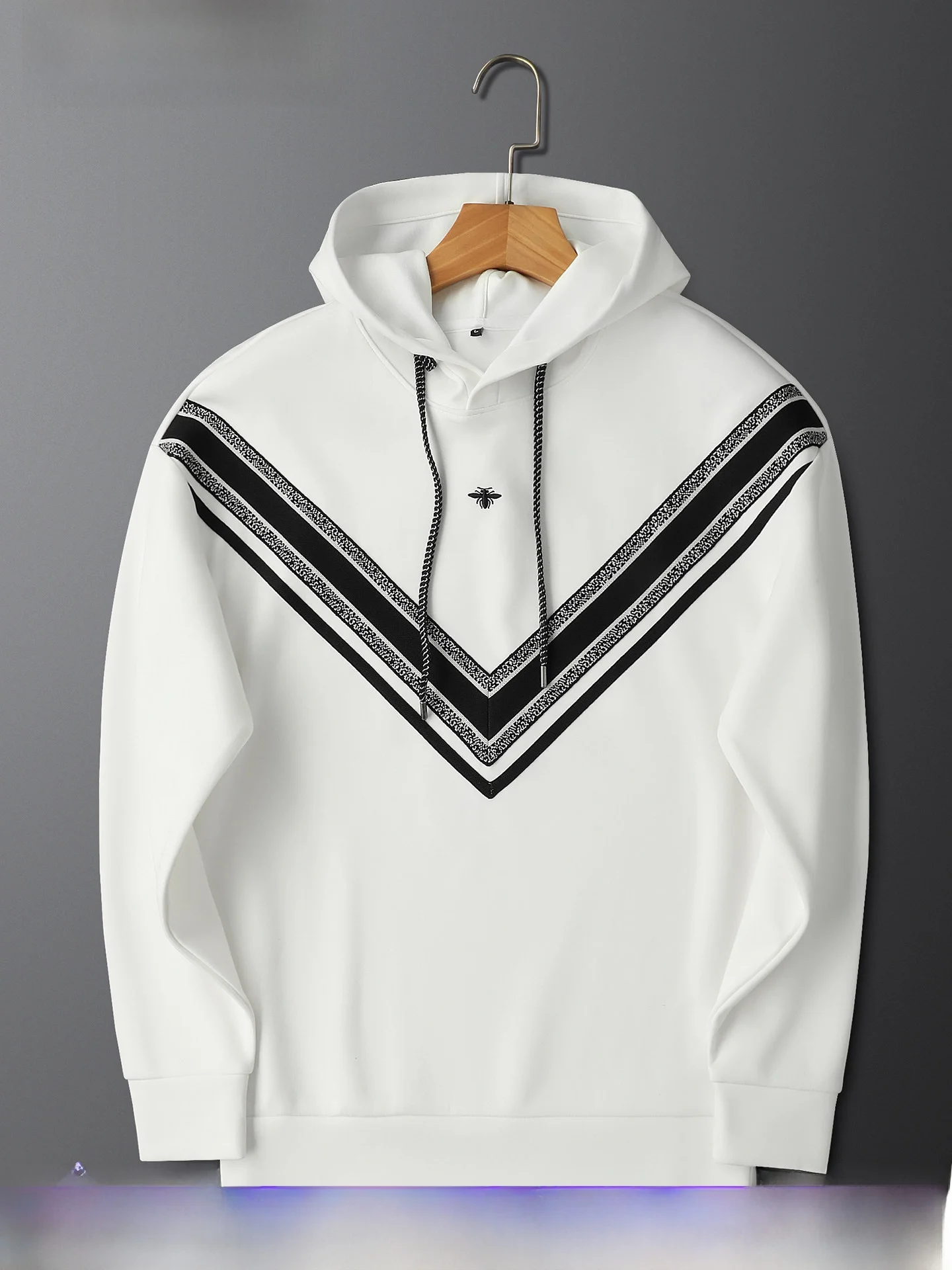 White Casual Hoodie Men's Slim Fit Embroidered Long Sve irt Spring Autumn New Sle Comfortable Polyester Cotton Blend